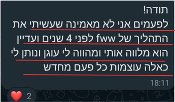 הודעת וואטסאפ: עשיתי את התהליך לפני ארבע שנים והוא עדיין מלווה אותי ומהווה לי עוגן